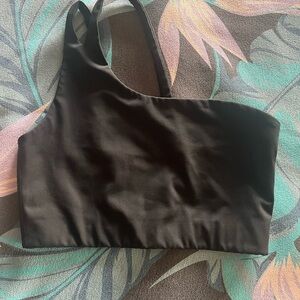 Girlfriend Collective Black One-Shoulder sports bra, L